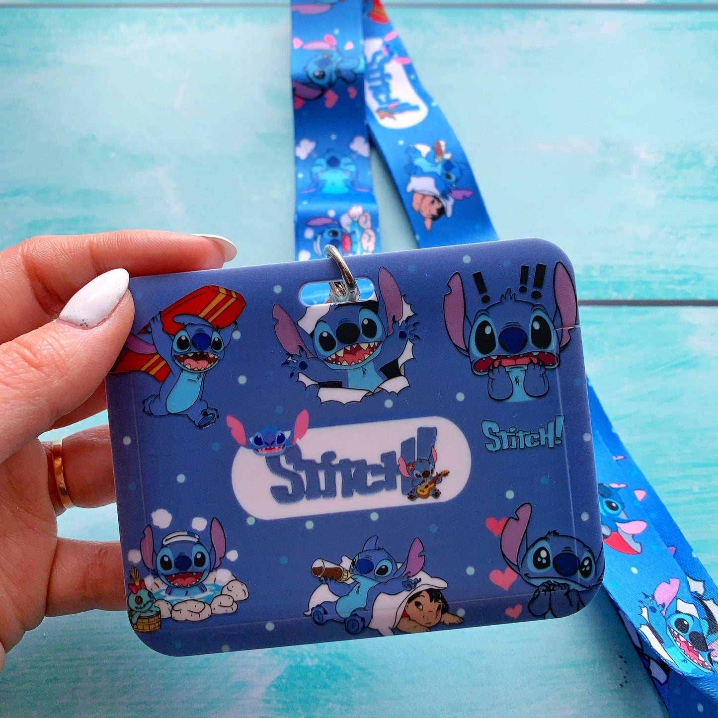 Lanyard Stitch azul + tarjetero Stitch azul