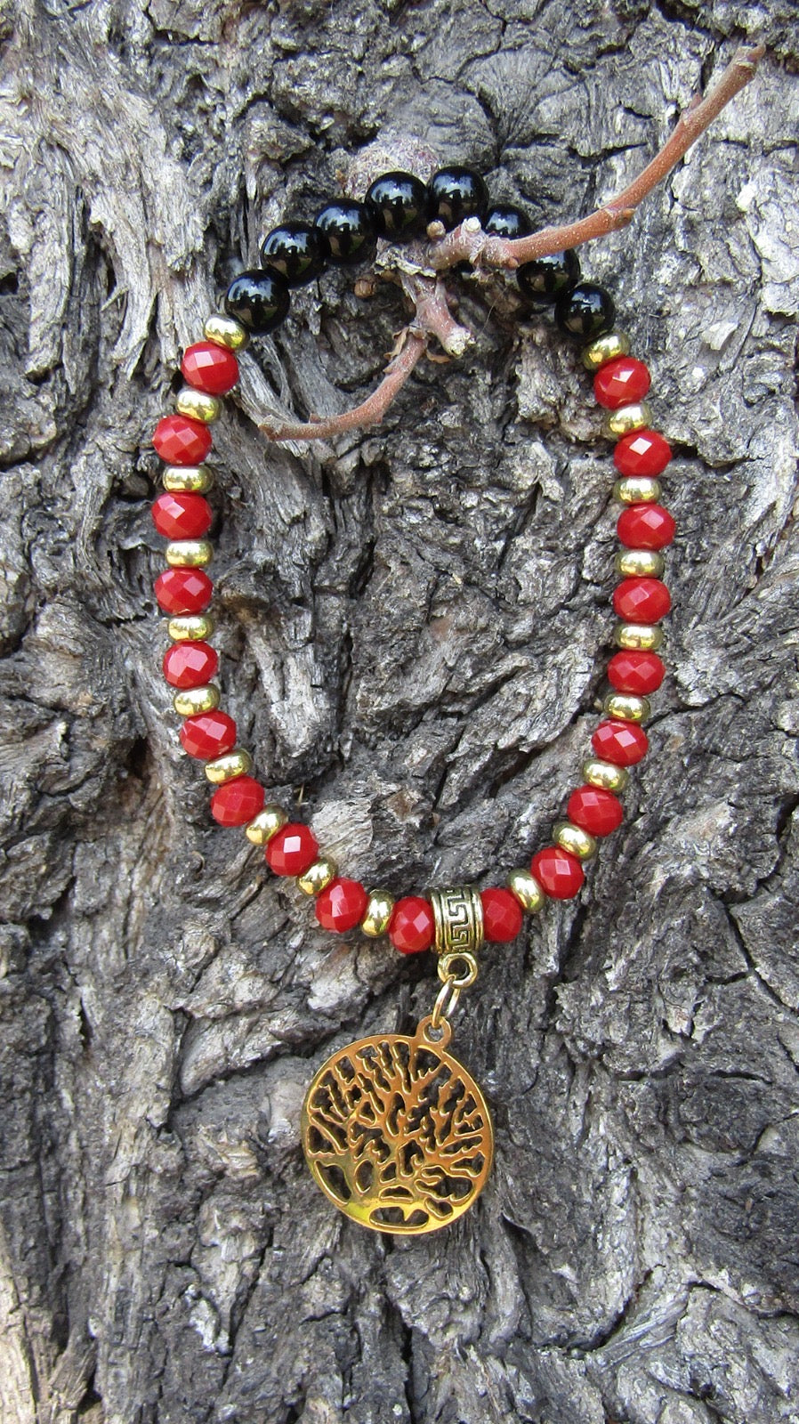 Pulsera piedra roja / árbol de la vida