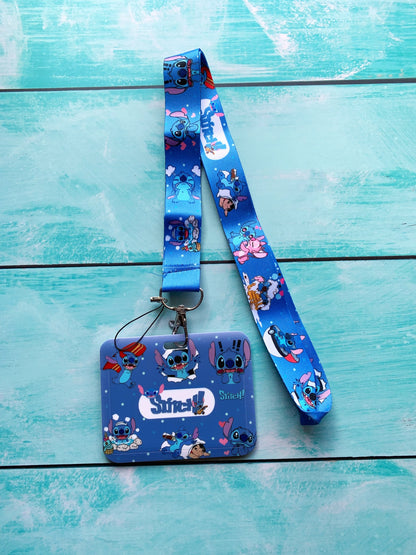 Lanyard Stitch azul + tarjetero Stitch azul